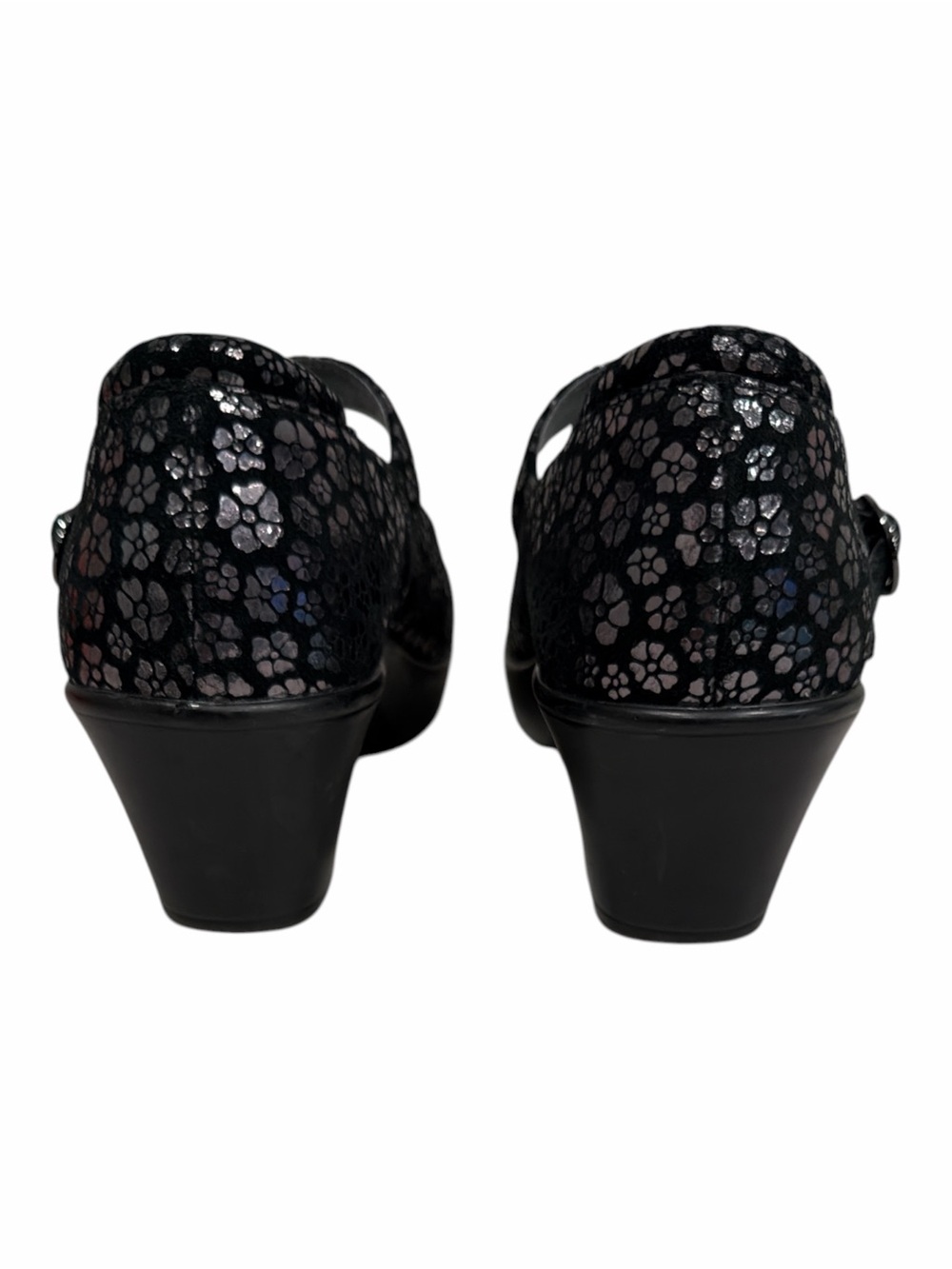 Alegria Harper Mary Jane Shoes EU 40 Black Silver Floral Leather Comfort Heel - Picture 4 of 11